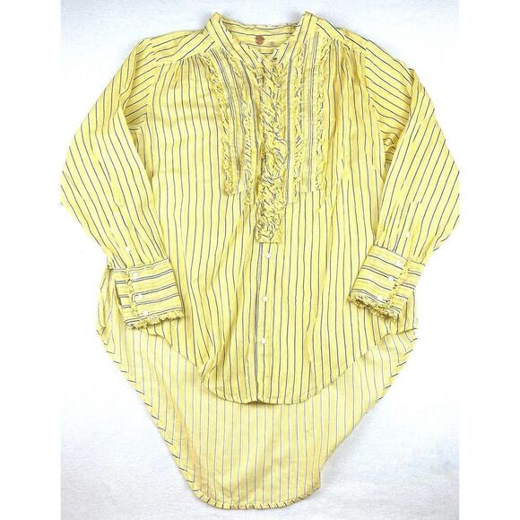 Free People FPone Yellow and Blue Striped Hand Printed Long Sleeve Top Women’s S - Picture 1 of 11